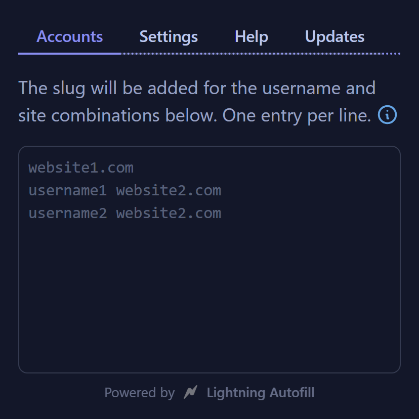 Accounts tab screenshot
